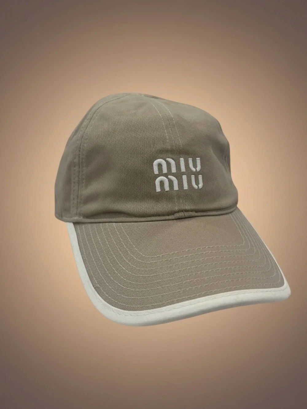 Miu Miu Brown Khaki Baseball Hat with White Trim